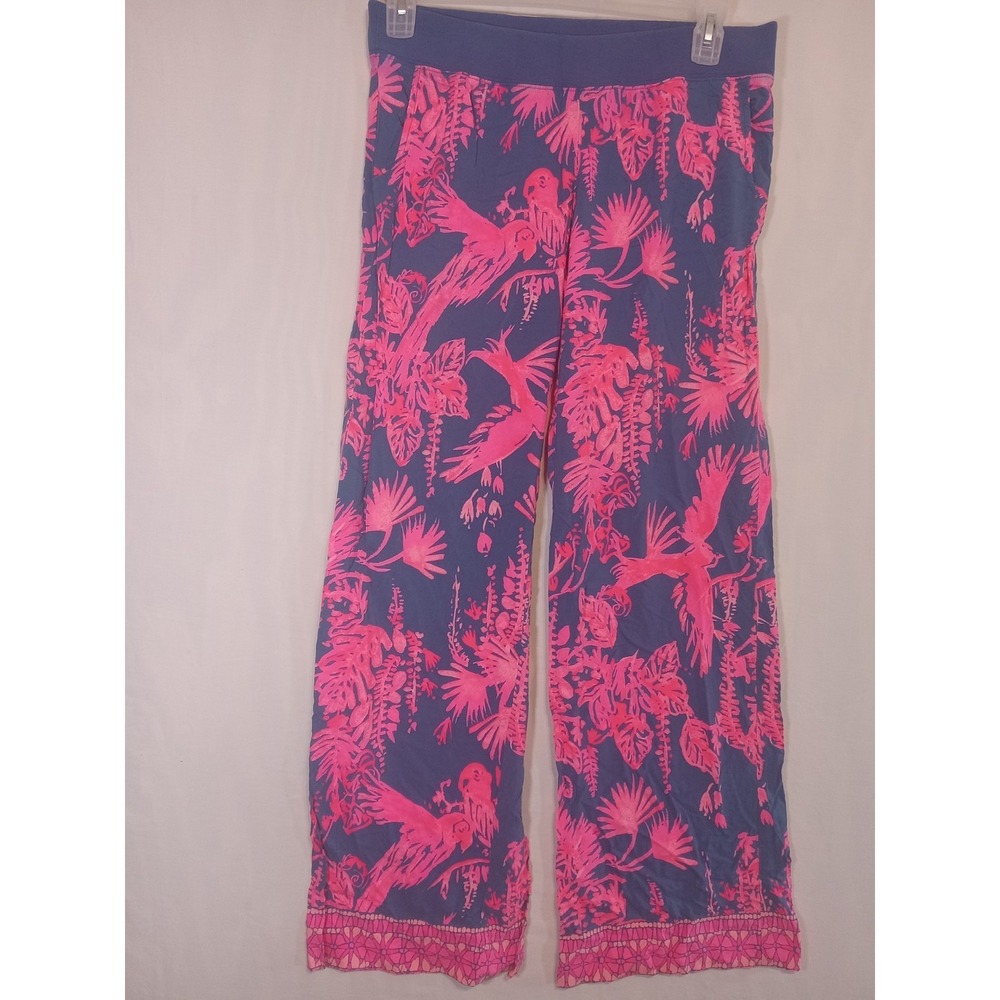 Lilly Pulitzer Indigo Night Caw The Seaside Beach Pants With Pockets Size M Pink